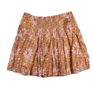 Banana Republic Womens 8 Floral Pleated Mini Skirt Pink/Brown Lined Cotton Boho